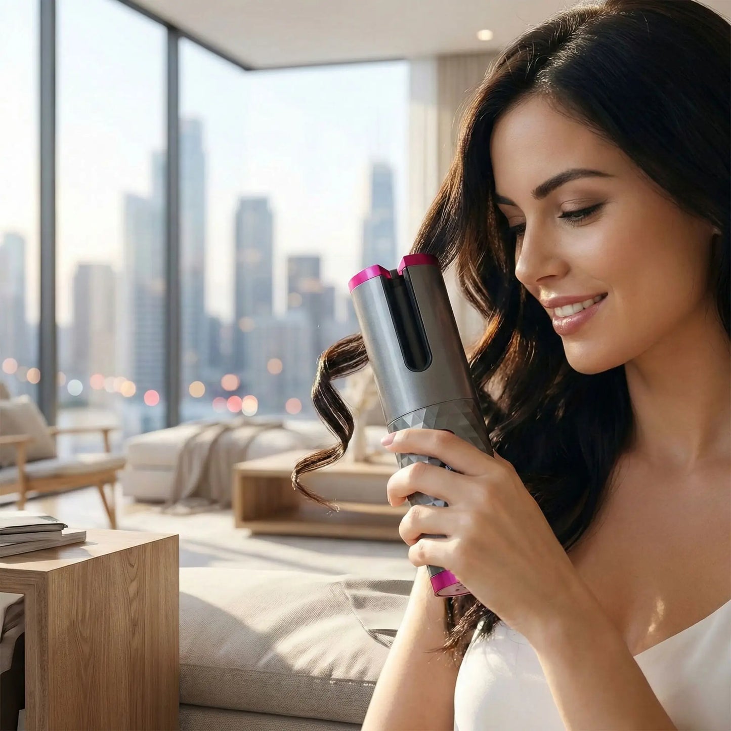 femme boucle ses cheveux avec fer a boucler